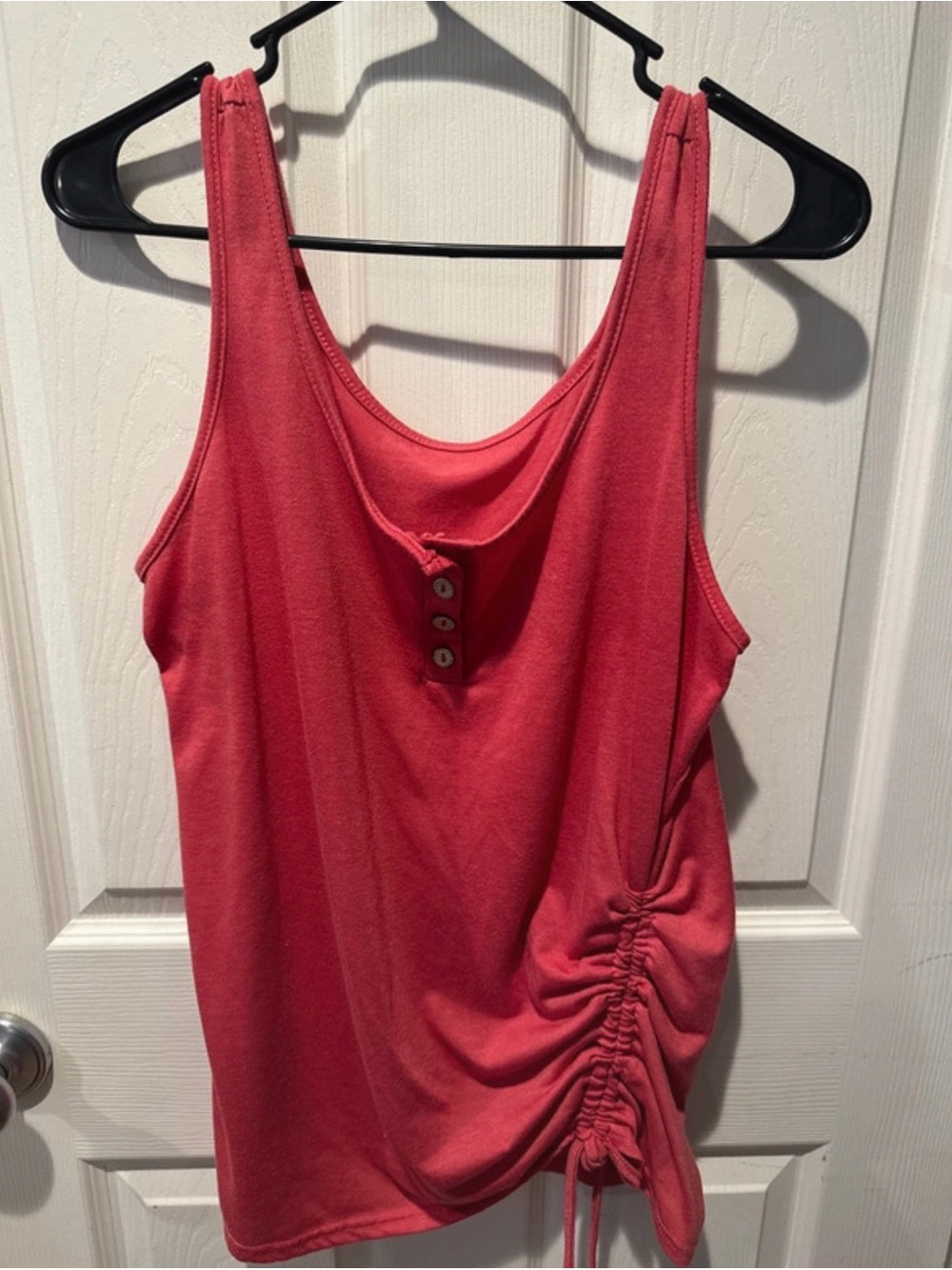 Amazon Coral Ruched Tank Top with Button Placket